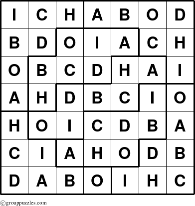 The grouppuzzles.com Answer grid for the Ichabod puzzle for 