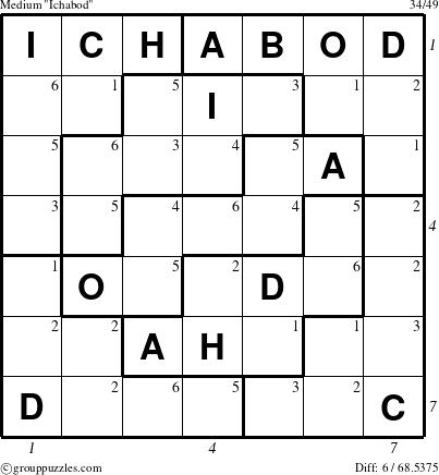 The grouppuzzles.com Medium Ichabod puzzle for  with all 6 steps marked