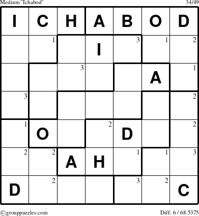 The grouppuzzles.com Medium Ichabod puzzle for  with the first 3 steps marked