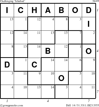 The grouppuzzles.com Challenging Ichabod puzzle for  with all 14 steps marked