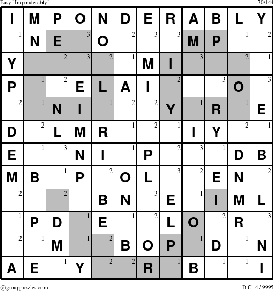 The grouppuzzles.com Easy Imponderably puzzle for  with the first 3 steps marked