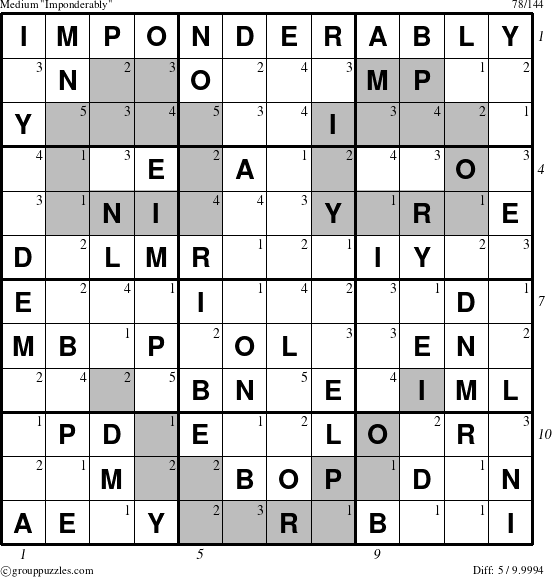 The grouppuzzles.com Medium Imponderably puzzle for , suitable for printing, with all 5 steps marked