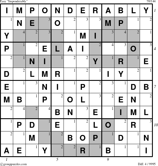 The grouppuzzles.com Easy Imponderably puzzle for  with all 4 steps marked