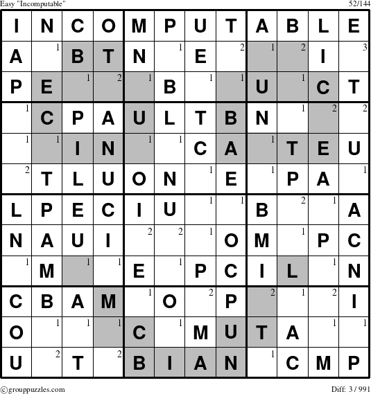 The grouppuzzles.com Easy Incomputable puzzle for  with the first 3 steps marked