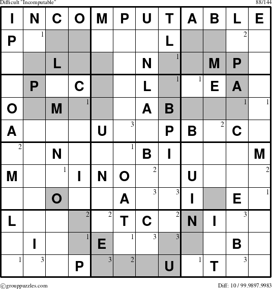 The grouppuzzles.com Difficult Incomputable puzzle for  with the first 3 steps marked