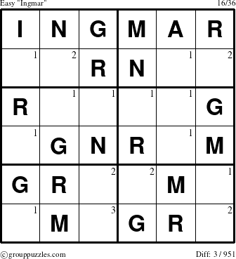 The grouppuzzles.com Easy Ingmar puzzle for  with the first 3 steps marked