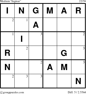 The grouppuzzles.com Medium Ingmar puzzle for  with the first 3 steps marked