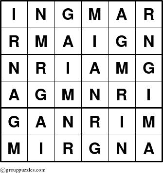 The grouppuzzles.com Answer grid for the Ingmar puzzle for 