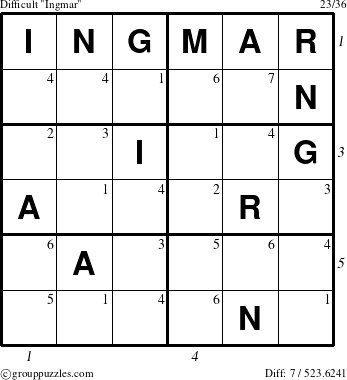 The grouppuzzles.com Difficult Ingmar puzzle for  with all 7 steps marked