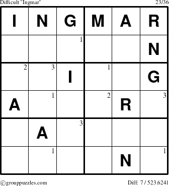 The grouppuzzles.com Difficult Ingmar puzzle for  with the first 3 steps marked