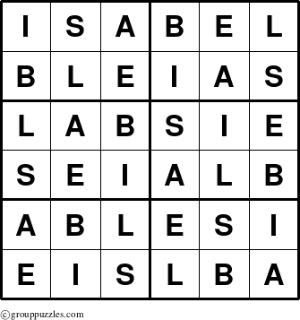 The grouppuzzles.com Answer grid for the Isabel puzzle for 