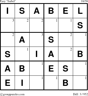 The grouppuzzles.com Easy Isabel puzzle for  with the first 3 steps marked