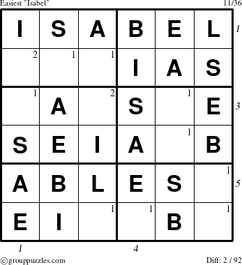 The grouppuzzles.com Easiest Isabel puzzle for , suitable for printing, with all 2 steps marked