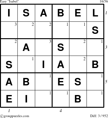 The grouppuzzles.com Easy Isabel puzzle for  with all 3 steps marked