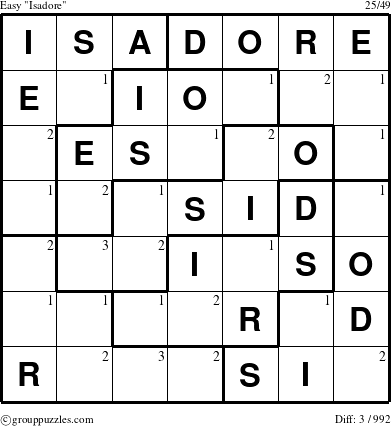 The grouppuzzles.com Easy Isadore puzzle for  with the first 3 steps marked