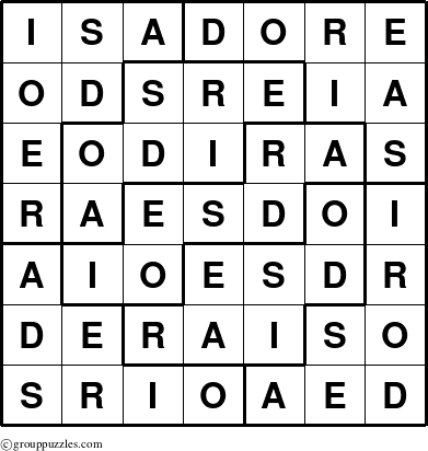 The grouppuzzles.com Answer grid for the Isadore puzzle for 