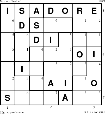 The grouppuzzles.com Medium Isadore puzzle for  with all 7 steps marked