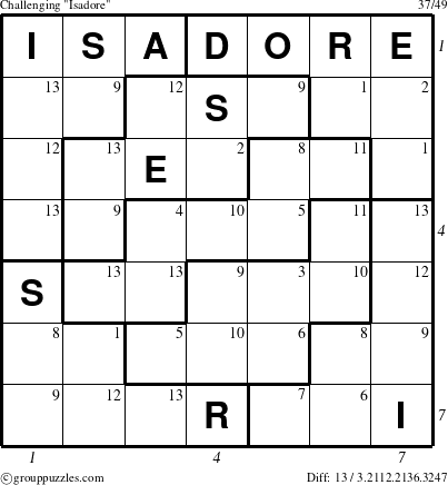 The grouppuzzles.com Challenging Isadore puzzle for  with all 13 steps marked