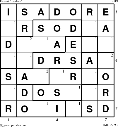 The grouppuzzles.com Easiest Isadore puzzle for , suitable for printing, with all 2 steps marked