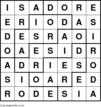 The grouppuzzles.com Answer grid for the Isadore puzzle for 