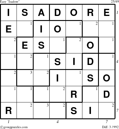 The grouppuzzles.com Easy Isadore puzzle for  with all 3 steps marked