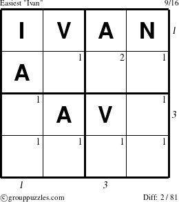 The grouppuzzles.com Easiest Ivan puzzle for  with all 2 steps marked