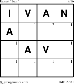 The grouppuzzles.com Easiest Ivan puzzle for  with the first 2 steps marked