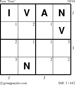 The grouppuzzles.com Easy Ivan puzzle for , suitable for printing, with all 3 steps marked