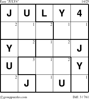 The grouppuzzles.com Easy JULY4 puzzle for  with the first 3 steps marked