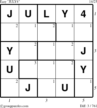 The grouppuzzles.com Easy JULY4 puzzle for  with all 3 steps marked