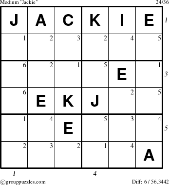 The grouppuzzles.com Medium Jackie puzzle for  with all 6 steps marked