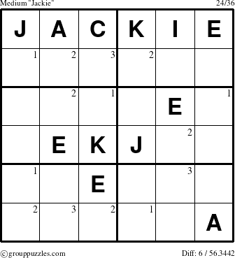 The grouppuzzles.com Medium Jackie puzzle for  with the first 3 steps marked