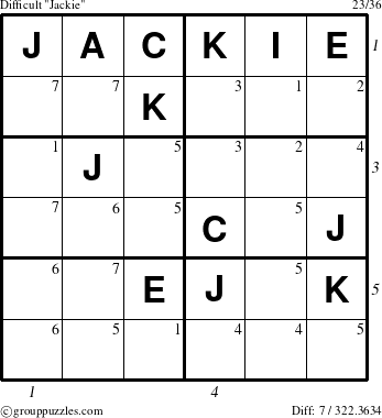 The grouppuzzles.com Difficult Jackie puzzle for , suitable for printing, with all 7 steps marked