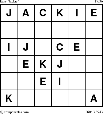 The grouppuzzles.com Easy Jackie puzzle for 