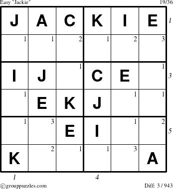 The grouppuzzles.com Easy Jackie puzzle for  with all 3 steps marked