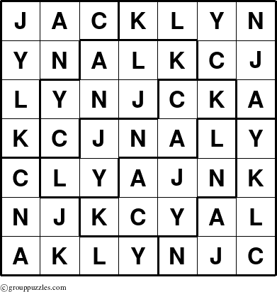 The grouppuzzles.com Answer grid for the Jacklyn puzzle for 