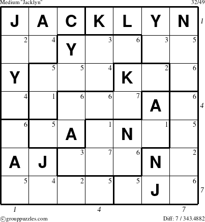 The grouppuzzles.com Medium Jacklyn puzzle for  with all 7 steps marked