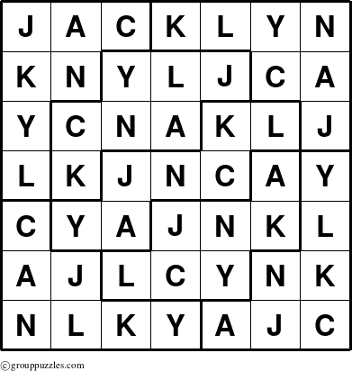 The grouppuzzles.com Answer grid for the Jacklyn puzzle for 