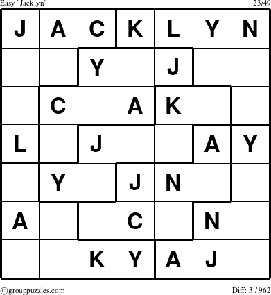 The grouppuzzles.com Easy Jacklyn puzzle for 