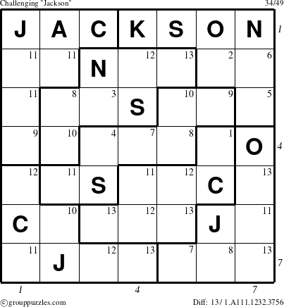 The grouppuzzles.com Challenging Jackson puzzle for , suitable for printing, with all 13 steps marked