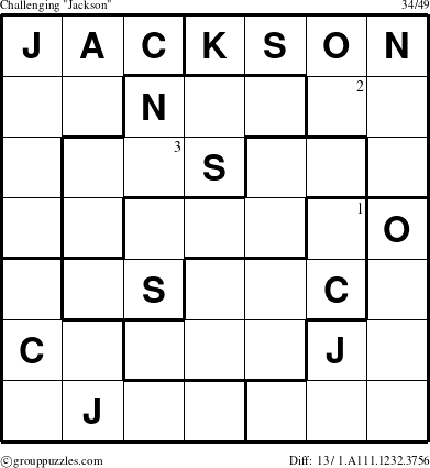 The grouppuzzles.com Challenging Jackson puzzle for  with the first 3 steps marked