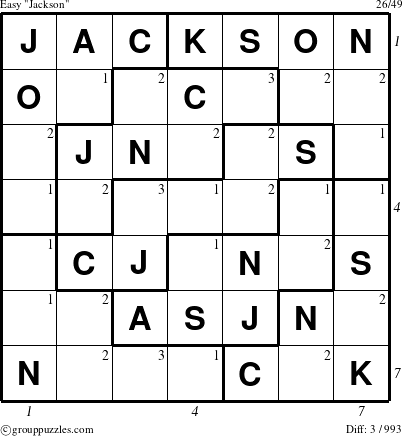 The grouppuzzles.com Easy Jackson puzzle for  with all 3 steps marked