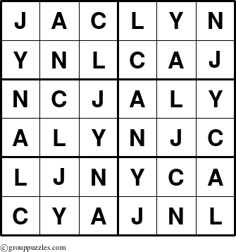 The grouppuzzles.com Answer grid for the Jaclyn puzzle for 