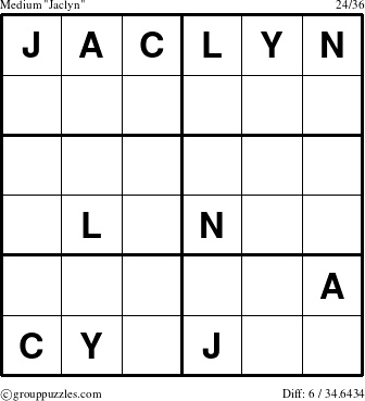 The grouppuzzles.com Medium Jaclyn puzzle for 