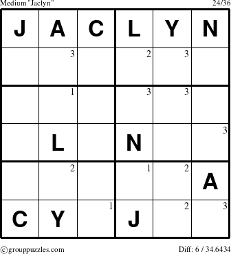 The grouppuzzles.com Medium Jaclyn puzzle for  with the first 3 steps marked