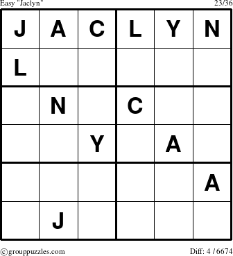 The grouppuzzles.com Easy Jaclyn puzzle for 