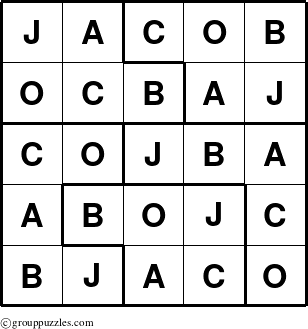 The grouppuzzles.com Answer grid for the Jacob puzzle for 