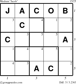 The grouppuzzles.com Medium Jacob puzzle for  with all 5 steps marked