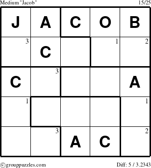 The grouppuzzles.com Medium Jacob puzzle for  with the first 3 steps marked