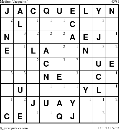 The grouppuzzles.com Medium Jacquelyn puzzle for  with the first 3 steps marked